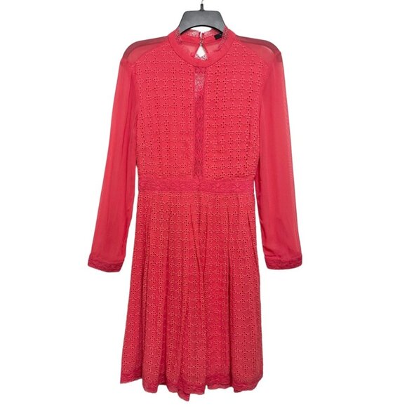 ALLSAINTS Lilith Eyelet A-Line Mini Dress in Coral Red Size 4 - Picture 4 of 12